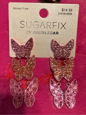 BaubleBar Pink Butterfly Tiered Drop Earrings